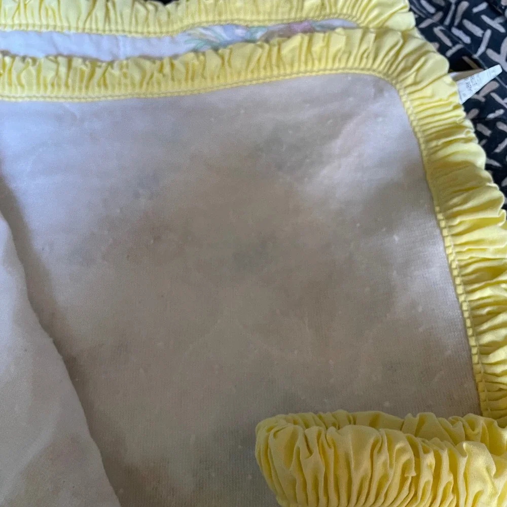 Vintage Bambi Baby Quilt Blanket Yellow‎ Ruffle Trim Nursery Decor 42 x 66